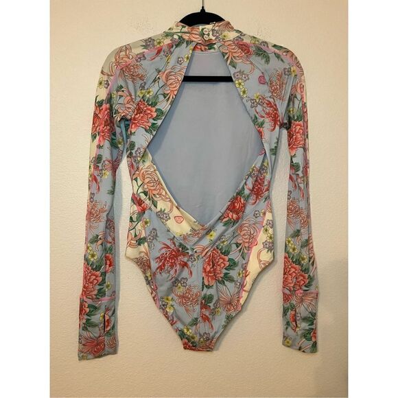 Free People HAH Gloves Off Bodysuit Swimsuit in Kyoto Kimono & French Blue - NWT - Picture 7 of 9